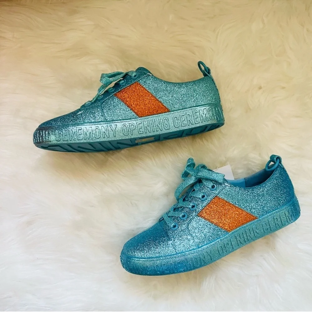 New! OPENING CEREMONY La Cienega Glitter Lace Up Platform Sneakers - Picture 10 of 16